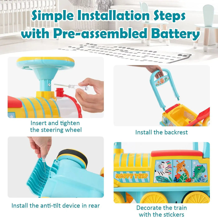 6V Kids Electric Ride-On Train with Track – Blue | Lights, Whistle and Hidden Storage COSTWAY - Little and Giant Explorers Costway