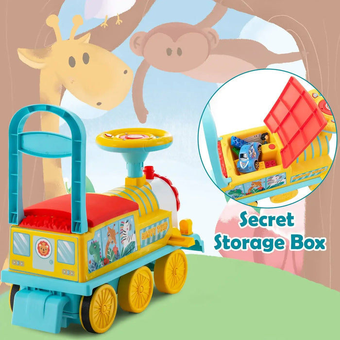 6V Kids Electric Ride-On Train with Track – Blue | Lights, Whistle and Hidden Storage COSTWAY - Little and Giant Explorers Costway