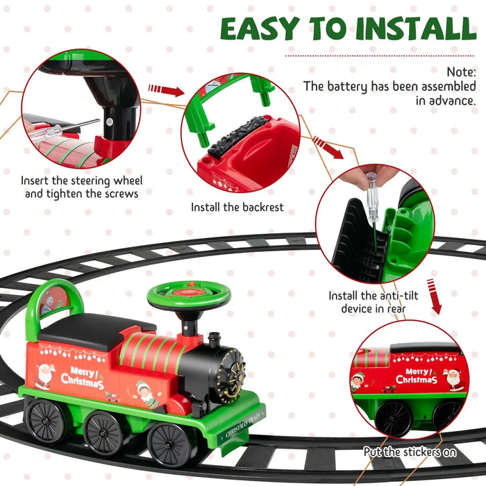 6V Kids Electric Ride-On Train with Track – Christmas | Whistle, Lights and Hidden Storage COSTWAY - Little and Giant Explorers Costway