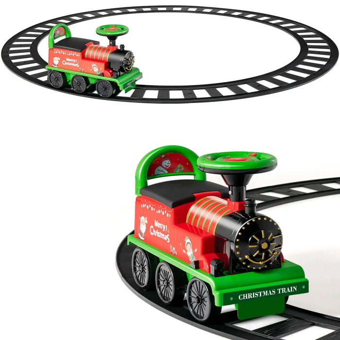 6V Kids Electric Ride-On Train with Track – Christmas | Whistle, Lights and Hidden Storage COSTWAY - Little and Giant Explorers Costway