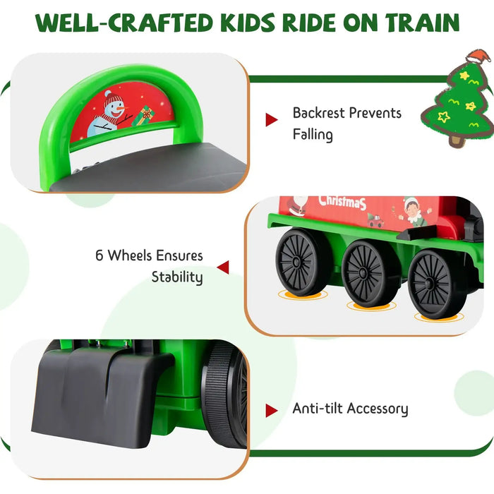 6V Kids Electric Ride-On Train with Track – Christmas | Whistle, Lights and Hidden Storage COSTWAY - Little and Giant Explorers Costway