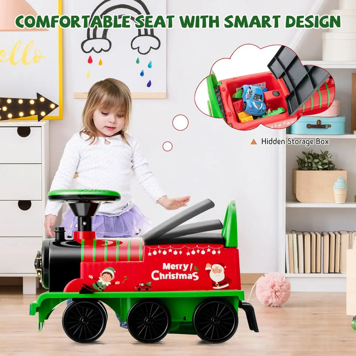 6V Kids Electric Ride-On Train with Track – Christmas | Whistle, Lights and Hidden Storage COSTWAY - Little and Giant Explorers Costway