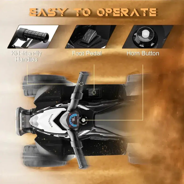 Kids Licensed Honda Electric Ride on Quad Bike with LED Light and Horn 6V in Black - Little and Giant Explorers AIYAPLAY