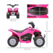 Pink kids' Honda ride-on quad bike with LED lights, horn, and size dimensions shown