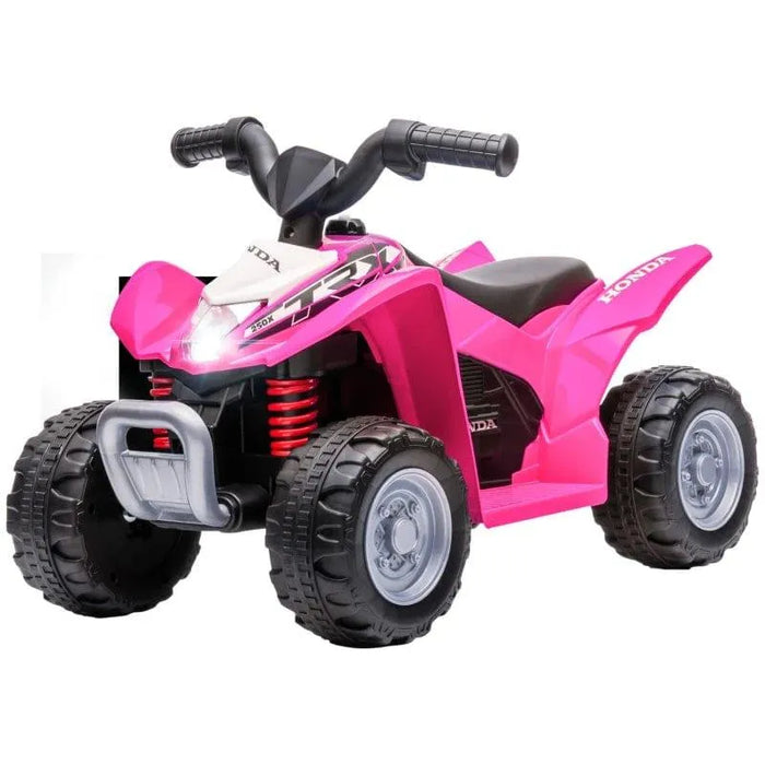 Pink kids Honda ride-on quad bike with LED headlights and horn, black wheels