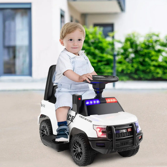 6V Kids Ride-On Police Car | Siren Sounds, Megaphone and Flashing Lights COSTWAY - Little and Giant Explorers Costway