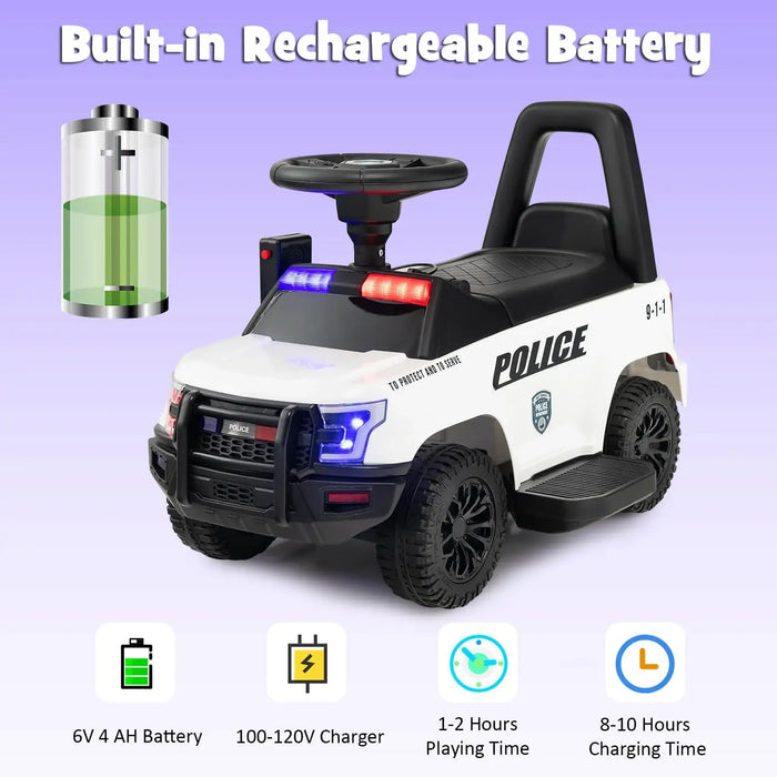 6V Kids Ride-On Police Car | Siren Sounds, Megaphone and Flashing Lights COSTWAY - Little and Giant Explorers Costway