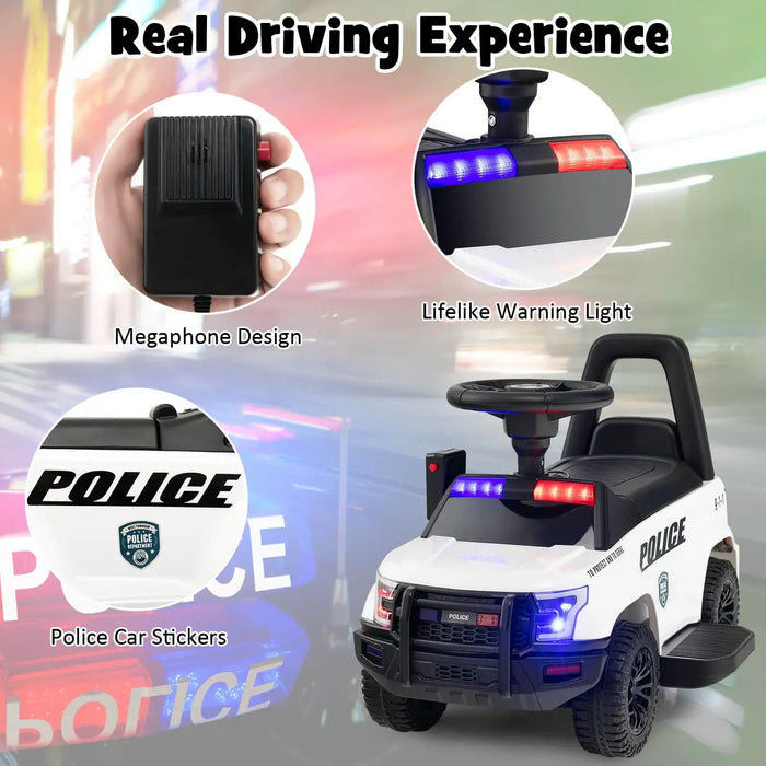6V Kids Ride-On Police Car | Siren Sounds, Megaphone and Flashing Lights COSTWAY - Little and Giant Explorers Costway