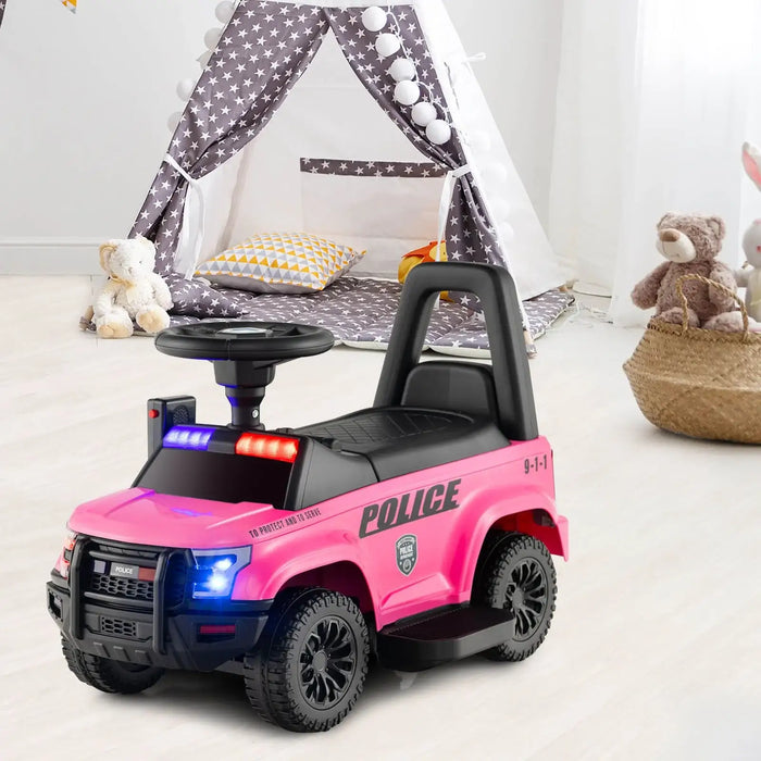 6V Kids Ride-On Police Car - Pink | Flashing Lights, Siren and Megaphone COSTWAY - Little and Giant Explorers Costway