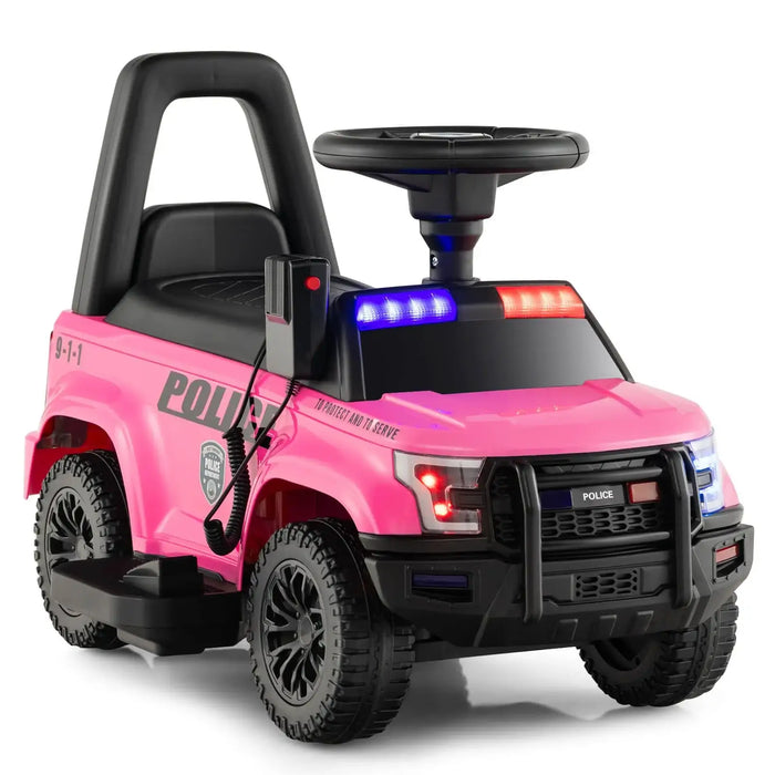 6V Kids Ride-On Police Car - Pink | Flashing Lights, Siren and Megaphone COSTWAY - Little and Giant Explorers Costway