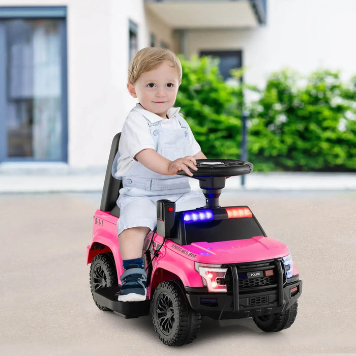 6V Kids Ride-On Police Car - Pink | Flashing Lights, Siren and Megaphone COSTWAY - Little and Giant Explorers Costway