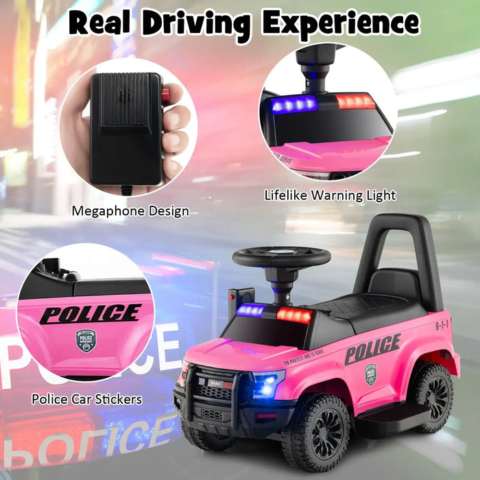 6V Kids Ride-On Police Car - Pink | Flashing Lights, Siren and Megaphone COSTWAY - Little and Giant Explorers Costway
