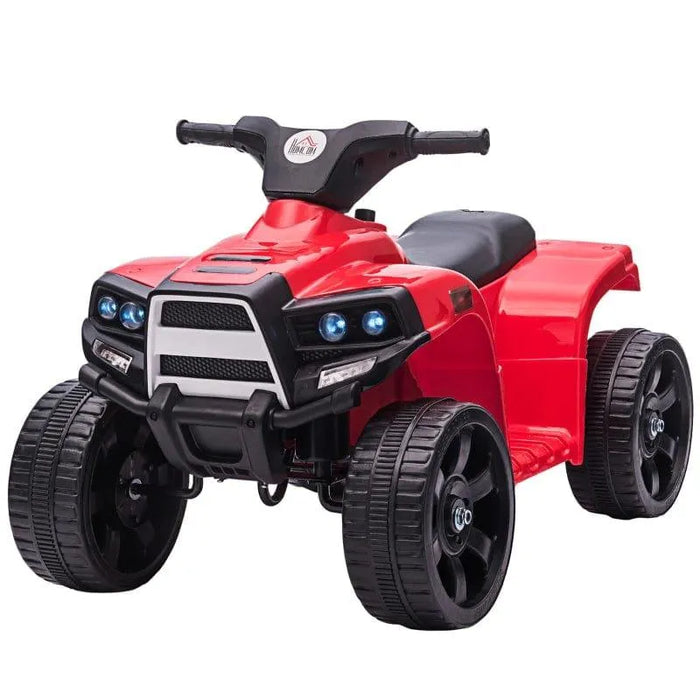 Red kids ride on quad ATV bike with forward and reverse lights and realistic details
