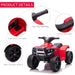 Red kids ride-on quad ATV bike with ergonomic pedal, non-slip handlebar, and black wheels