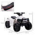 White kids electric ride-on quad ATV bike with black wheels, LED lights, and size dimensions shown.