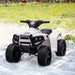 White 6V kids ride-on quad ATV bike with lights on sandy outdoor path