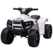 White kids ride-on quad ATV bike with lights, black wheels, and handlebars