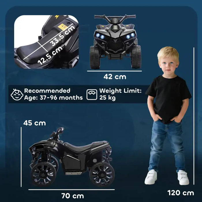 6V Kids Ride-On Quad Bike - Black | Music and LED Headlights AIYAPLAY - Little and Giant Explorers AIYAPLAY