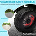 Close-up of wear resistant quad bike wheel labeled 'SPEED', suitable for brick, boardwalk, and asphalt surfaces.