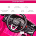 Pink Audi RS Q8 kids electric ride-on car dashboard with labeled controls and steering wheel