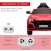 Red Audi RS Q8 kids ride-on car with remote control and drive mode instructions