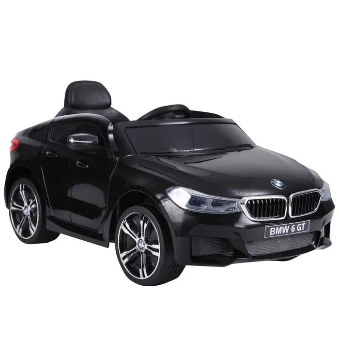 Black BMW 6 GT kids ride-on car with realistic details and chrome wheels