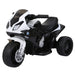 Black and white BMW kids electric motorbike toy with realistic detailing and three wheels