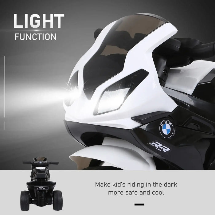 6V black BMW kids electric motorbike with realistic lights and sounds, front view