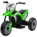 Green kids' electric ride-on Honda CRF450RL motorbike with three wheels and engine details