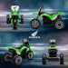 Green Honda CRF450RL kids electric ride-on motorbike with engine sounds, shown from multiple angles on a sleek background.