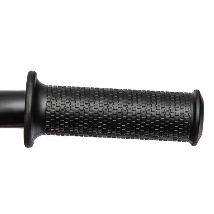 Close-up of black textured handlebar grip for kids' electric ride-on motorbike