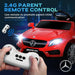 Red Mercedes GLA AMG kids electric ride-on car with remote control and headlights on