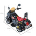 Black 6V retro kids electric ride-on motorbike, three wheels, flame decals, dimensions shown