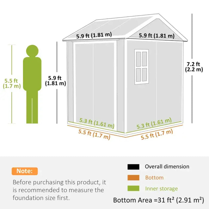6x6ft Plastic Garden Storage Shed – Grey | Resin Construction with Floor OUTSUNNY - Little and Giant Explorers Outsunny