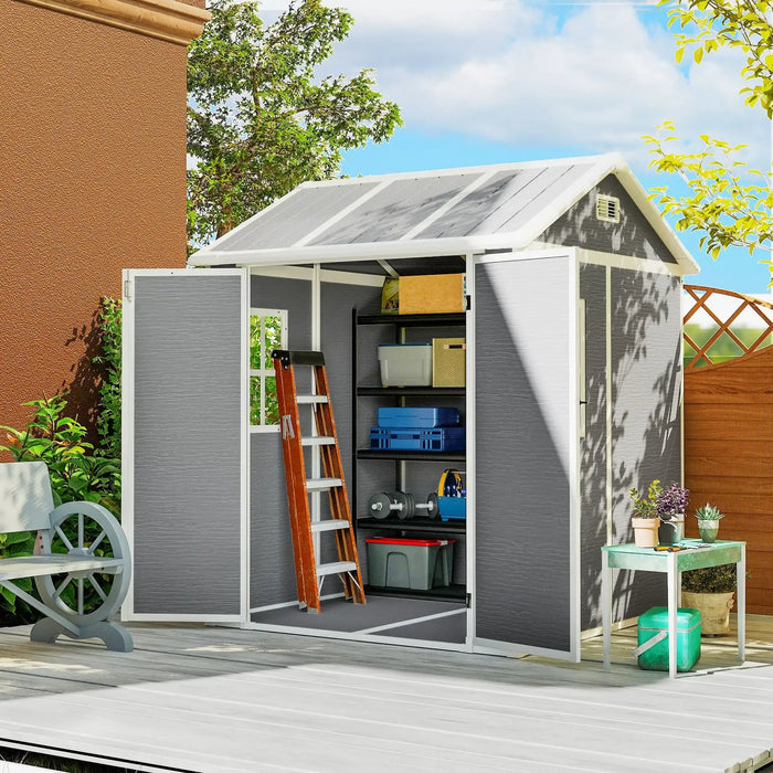 6x6ft Plastic Garden Storage Shed – Grey | Resin Construction with Floor OUTSUNNY - Little and Giant Explorers Outsunny