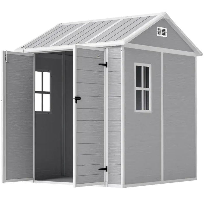 6x6ft Plastic Garden Storage Shed – Grey | Resin Construction with Floor OUTSUNNY - Little and Giant Explorers Outsunny