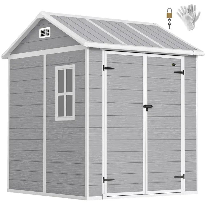 6x6ft Plastic Garden Storage Shed – Grey | Resin Construction with Floor OUTSUNNY - Little and Giant Explorers Outsunny