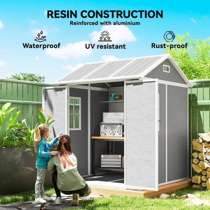6x6ft Plastic Garden Storage Shed – Grey | Resin Construction with Floor OUTSUNNY - Little and Giant Explorers Outsunny