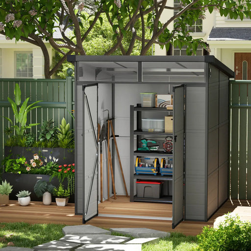 Outdoor Plastic Storage Shed with Windows and Vents 6 x 6FT - Little and Giant Explorers Outsunny