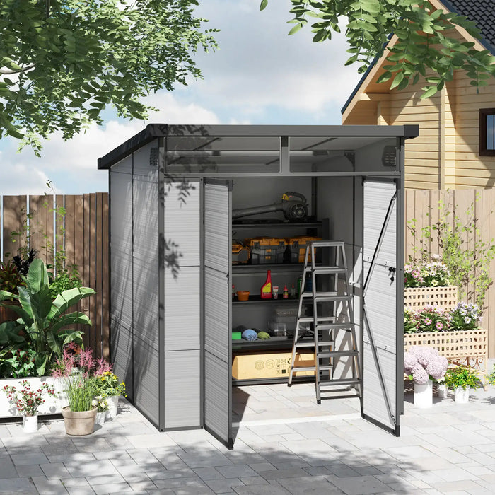 Outdoor Plastic Storage Shed with Windows and Vents 6 x 6FT - Little and Giant Explorers Outsunny