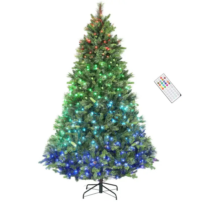 7.5ft Pre-Lit Artificial Christmas Tree | Carolina Pine - 480 LED Lights and Remote Control HOMCOM - Little and Giant Explorers HOMCOM