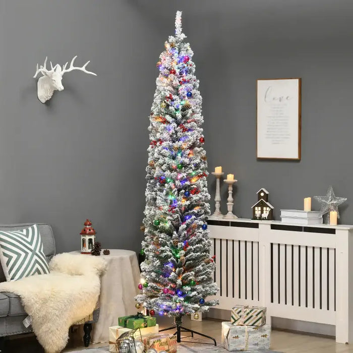 7.5ft Pre-Lit Artificial Christmas Tree | Snowy Finish - Multi-Coloured LEDs HOMCOM - Little and Giant Explorers HOMCOM