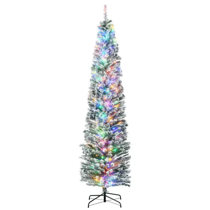 7.5ft Pre-Lit Artificial Christmas Tree | Snowy Finish - Multi-Coloured LEDs HOMCOM - Little and Giant Explorers HOMCOM