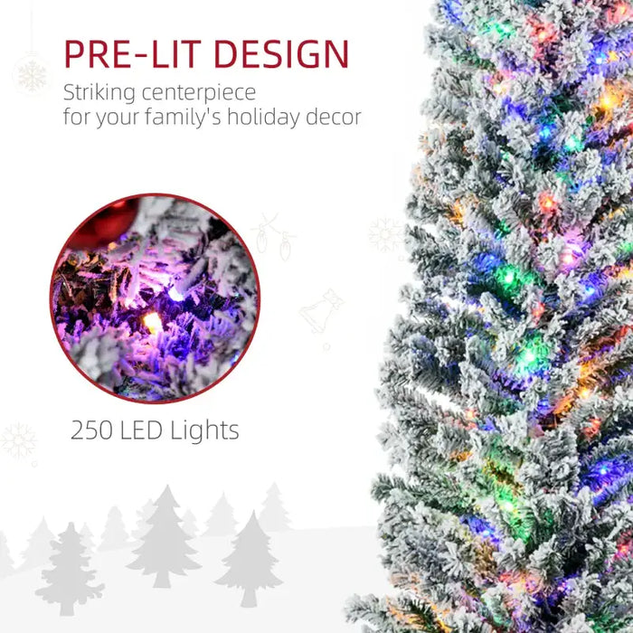 7.5ft Pre-Lit Artificial Christmas Tree | Snowy Finish - Multi-Coloured LEDs HOMCOM - Little and Giant Explorers HOMCOM