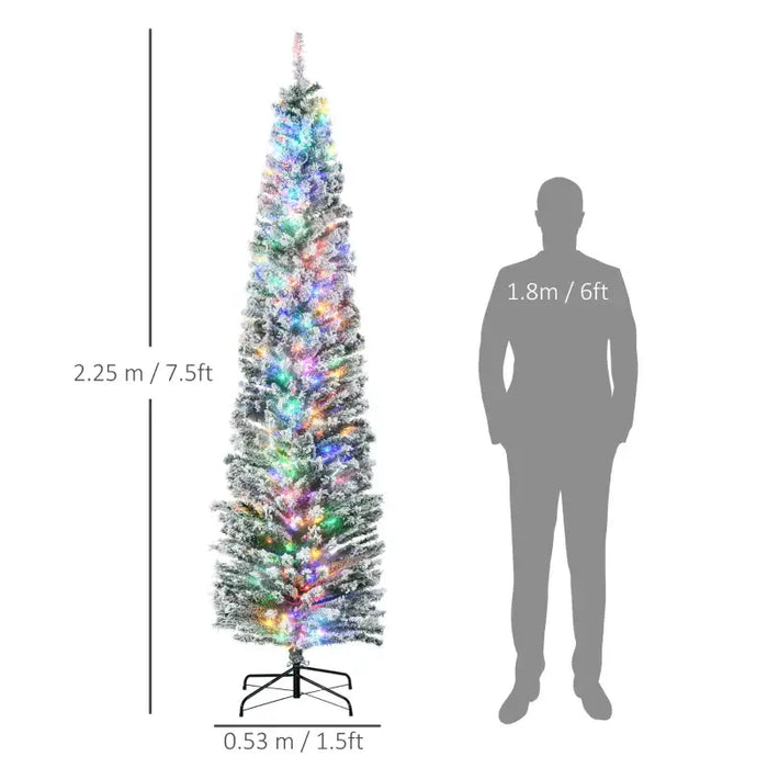 7.5ft Pre-Lit Artificial Christmas Tree | Snowy Finish - Multi-Coloured LEDs HOMCOM - Little and Giant Explorers HOMCOM