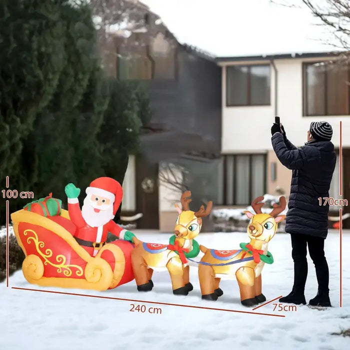 7.9ft Santa Sleigh with Reindeer and LED Lights | Inflatable Christmas Decoration OUTSUNNY - Little and Giant Explorers Outsunny