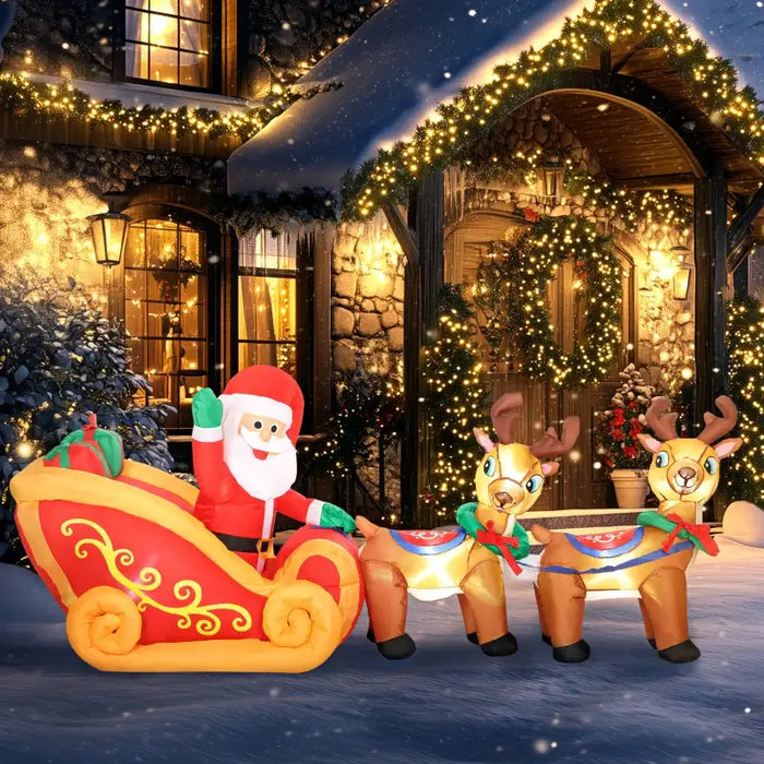 7.9ft Santa Sleigh with Reindeer and LED Lights | Inflatable Christmas Decoration OUTSUNNY - Little and Giant Explorers Outsunny