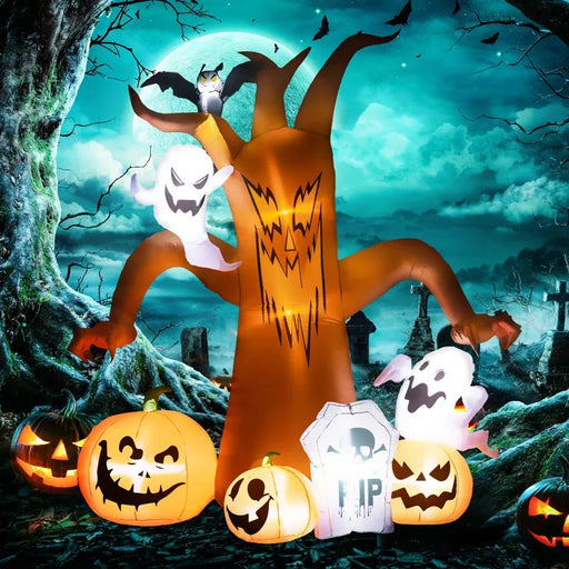 7.9FT Tall Halloween Inflatable Ghost Tree with Pumpkins, White Ghosts and Tombstone - Little and Giant Explorers Outsunny