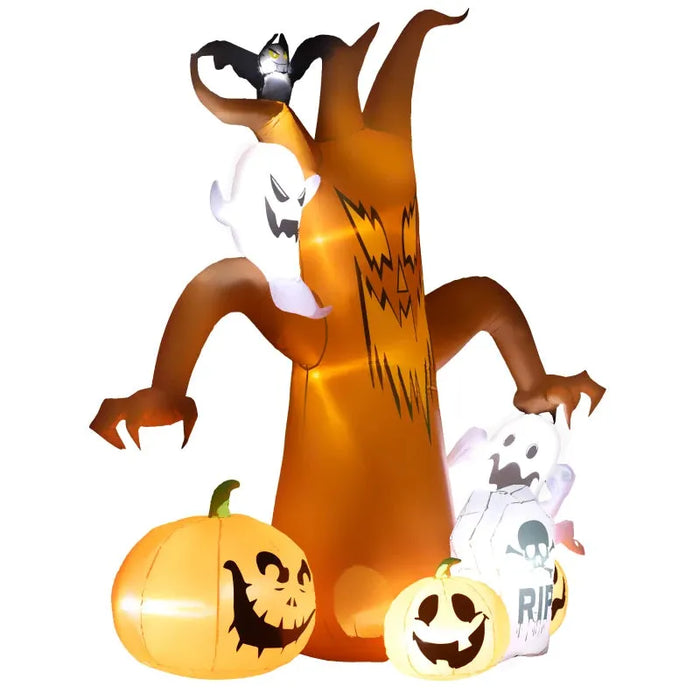 7.9FT Tall Halloween Inflatable Ghost Tree with Pumpkins, White Ghosts and Tombstone - Little and Giant Explorers Outsunny