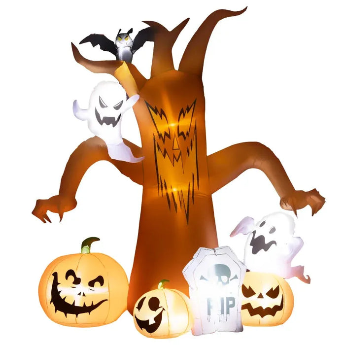 7.9FT Tall Halloween Inflatable Ghost Tree with Pumpkins, White Ghosts and Tombstone - Little and Giant Explorers Outsunny